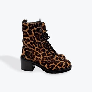 Seychelles Leopard Print Combat Boots Chunky Heel‎ Lace Up Women Size 6